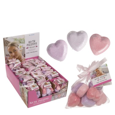 Μπάλα Μπάνιου Σε Σχήμα Καρδιάς Άρωμα Τριαντάφυλλο 12g Σε 4 Χρώματα Σετ 10Τμχ