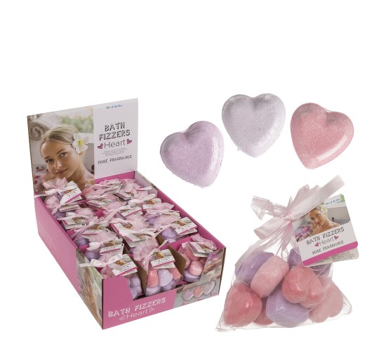 Μπάλα Μπάνιου Σε Σχήμα Καρδιάς Άρωμα Τριαντάφυλλο 12g Σε 4 Χρώματα Σετ 10Τμχ