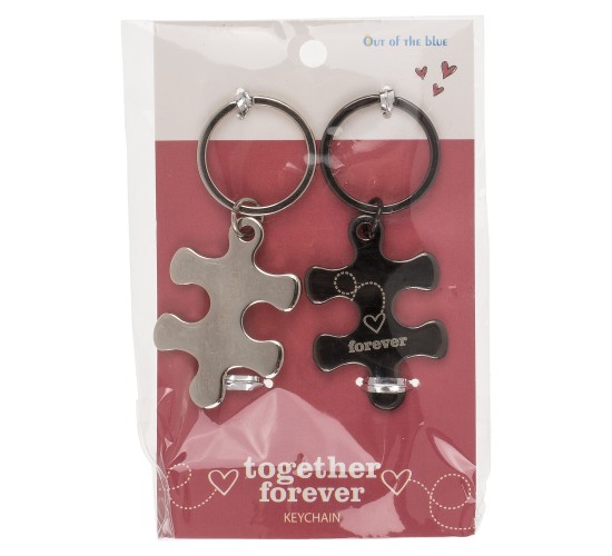 Σετ Μπρελόκ Κομμάτια Παζλ ‘Together Forever’ Ασημί Μέταλλο 2Τμχ