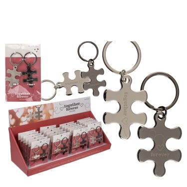 Σετ Μπρελόκ Κομμάτια Παζλ ‘Together Forever’ Ασημί Μέταλλο 2Τμχ