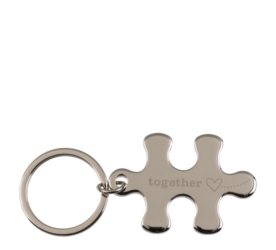 Σετ Μπρελόκ Κομμάτια Παζλ ‘Together Forever’ Ασημί Μέταλλο 2Τμχ