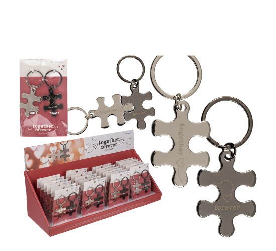 Σετ Μπρελόκ Κομμάτια Παζλ ‘Together Forever’ Ασημί Μέταλλο 2Τμχ