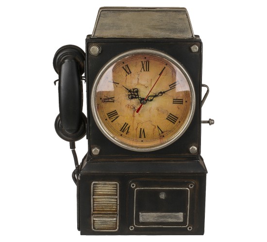 Κλειδοθήκη Τηλέφωνο 6 Θέσεων Με Ρολόι Μπρονζέ/Μαύρο Μέταλλο 26x35.5cm