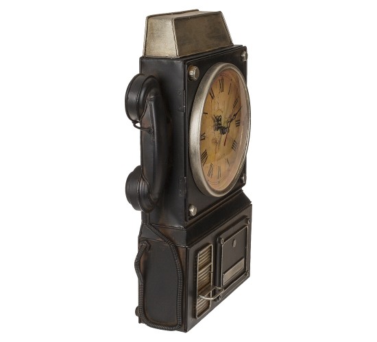 Κλειδοθήκη Τηλέφωνο 6 Θέσεων Με Ρολόι Μπρονζέ/Μαύρο Μέταλλο 26x35.5cm