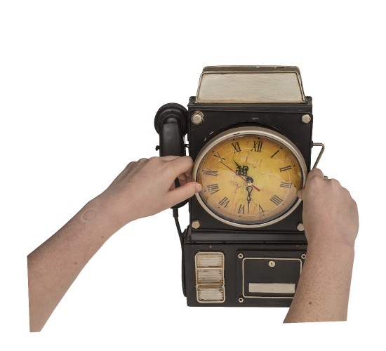 Κλειδοθήκη Τηλέφωνο 6 Θέσεων Με Ρολόι Μπρονζέ/Μαύρο Μέταλλο 26x35.5cm