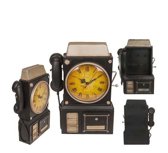 Κλειδοθήκη Τηλέφωνο 6 Θέσεων Με Ρολόι Μπρονζέ/Μαύρο Μέταλλο 26x35.5cm