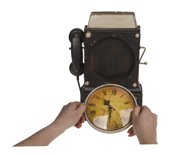 Κλειδοθήκη Τηλέφωνο 6 Θέσεων Με Ρολόι Μπρονζέ/Μαύρο Μέταλλο 26x35.5cm