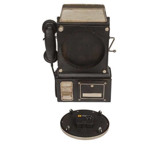 Κλειδοθήκη Τηλέφωνο 6 Θέσεων Με Ρολόι Μπρονζέ/Μαύρο Μέταλλο 26x35.5cm