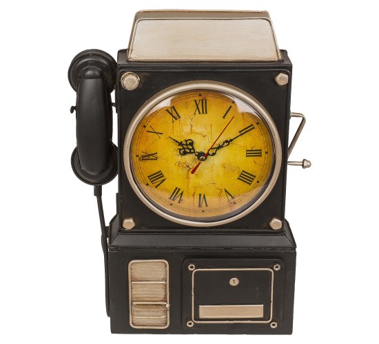 Κλειδοθήκη Τηλέφωνο 6 Θέσεων Με Ρολόι Μπρονζέ/Μαύρο Μέταλλο 26x35.5cm