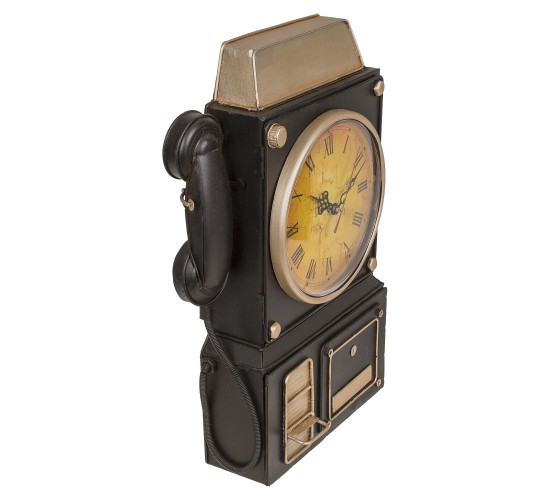 Κλειδοθήκη Τηλέφωνο 6 Θέσεων Με Ρολόι Μπρονζέ/Μαύρο Μέταλλο 26x35.5cm