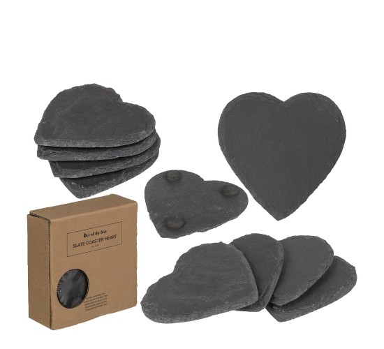Σουβέρ Καρδιά Μαύρο Πέτρα 10cm Σετ 4Τμχ