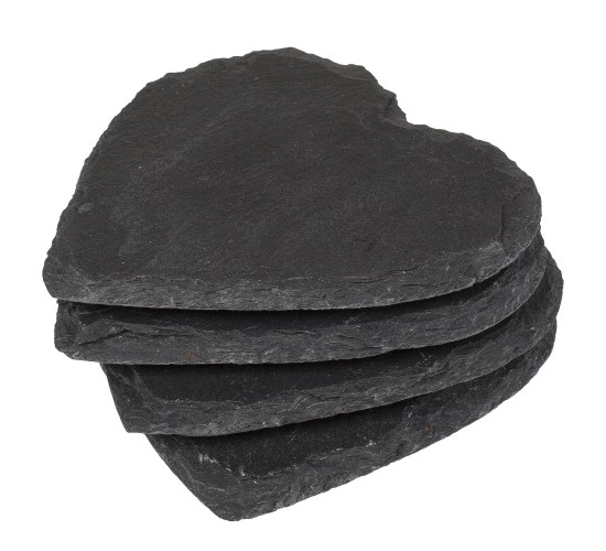 Σουβέρ Καρδιά Μαύρο Πέτρα 10cm Σετ 4Τμχ