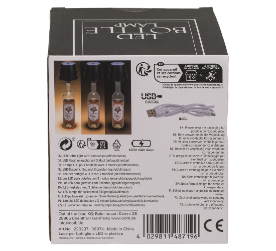 Επιτραπέζιο Φωτιστικό LED Φορητό Για Μπουκάλι Μαύρο Πλαστικό 11x10.5cm