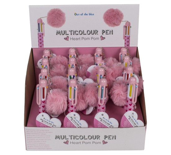 Στυλό 6 Χρωμάτων Μελανιού Με Πομ Πομ Ροζ Πλαστικό 14.2cm