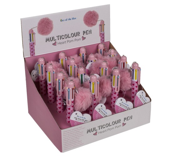 Στυλό 6 Χρωμάτων Μελανιού Με Πομ Πομ Ροζ Πλαστικό 14.2cm