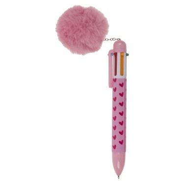 Στυλό 6 Χρωμάτων Μελανιού Με Πομ Πομ Ροζ Πλαστικό 14.2cm