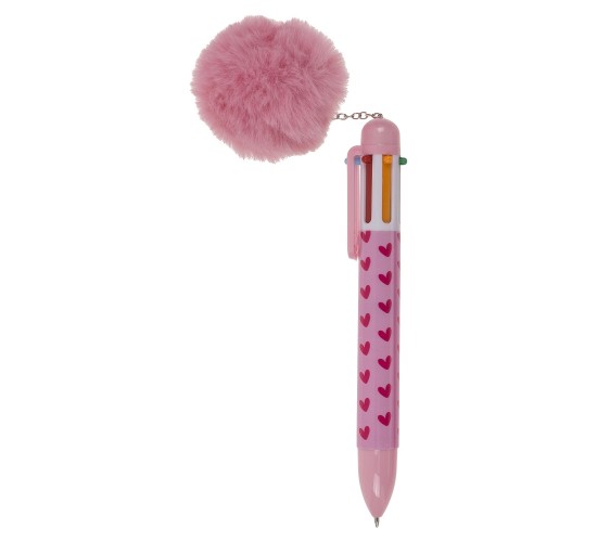Στυλό 6 Χρωμάτων Μελανιού Με Πομ Πομ Ροζ Πλαστικό 14.2cm