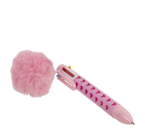 Στυλό 6 Χρωμάτων Μελανιού Με Πομ Πομ Ροζ Πλαστικό 14.2cm