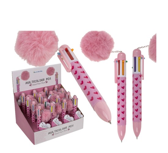 Στυλό 6 Χρωμάτων Μελανιού Με Πομ Πομ Ροζ Πλαστικό 14.2cm
