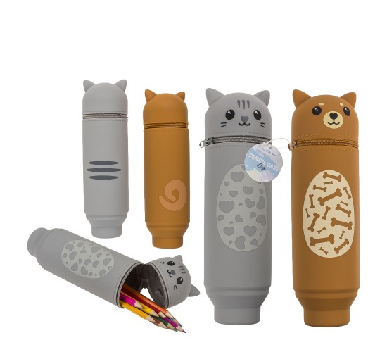 Κασετίνα Γατούλα/Σκυλάκι Με Φερμουάρ Σιλικόνη 18x6cm Σε 2 Σχέδια