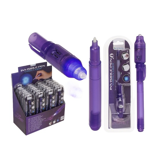 Στυλό Με Αόρατο Μελάνι Και Φακό UV Μοβ Πλαστικό