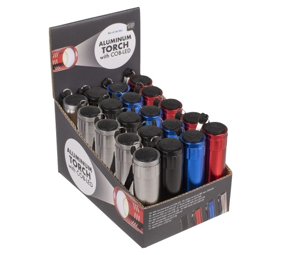 Φακός COB-LED Μπαταρίας Αλουμίνιο 8.5cm Σε 4 Χρώματα