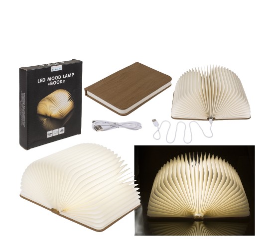Λάμπα LED Ατμόσφαιρας Επιτραπέζια Βιβλίο Με Εξώφυλλο Δερματίνης Επαναφορτιζόμενη Καφέ 17x13cm