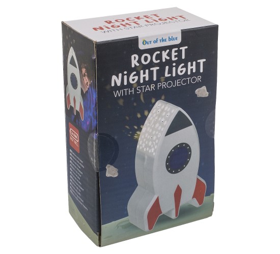 Λάμπα Νυχτός Πύραυλος Με Προτζέκτορα Αστεριών Μπαταρίας Πλαστικό 15cm