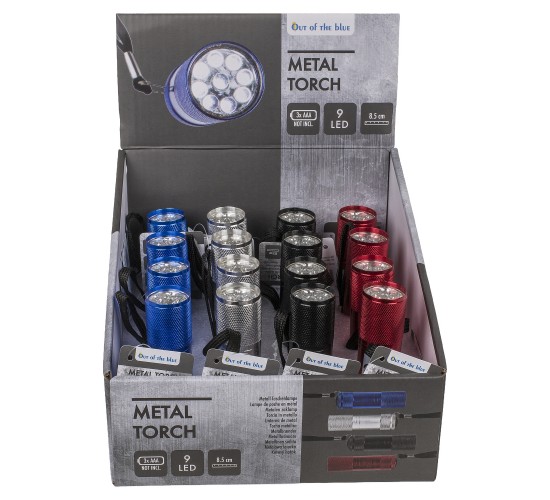 Φακός Με 9 LED Μπαταρίας Μέταλλο 8.5cm Σε 4 Χρώματα