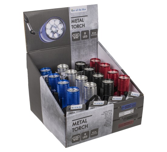 Φακός Με 9 LED Μπαταρίας Μέταλλο 8.5cm Σε 4 Χρώματα