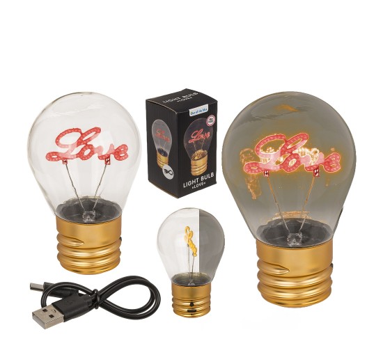 Φωτιστικό Επιτραπέζιο LED Λάμπα Πυρακτώσεως Με Κείμενο ‘Love’ Επαναφορτιζόμενο 12x7cm