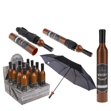 Ομπρέλα Τσέπης Μπουκάλι Ουίσκι Καφέ/Μαύρο Πλαστικό/Μέταλλο 90cm