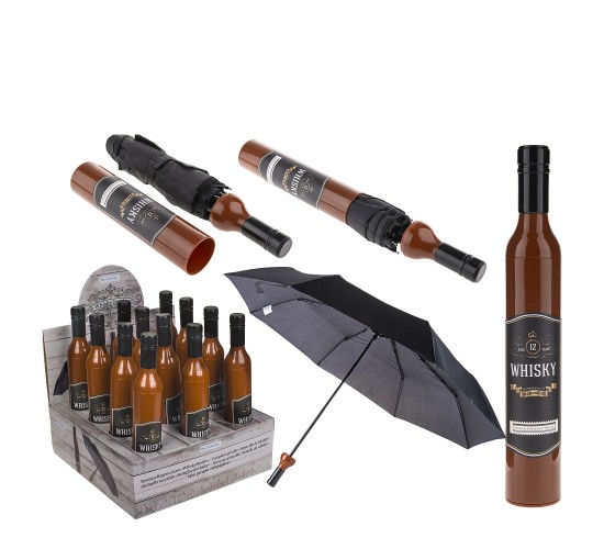 Ομπρέλα Τσέπης Μπουκάλι Ουίσκι Καφέ/Μαύρο Πλαστικό/Μέταλλο 90cm