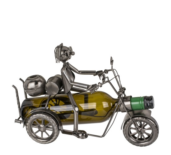 Θήκη Κρασιού Μοτοσυκλετιστής Ασημί Μέταλλο 30x21cm