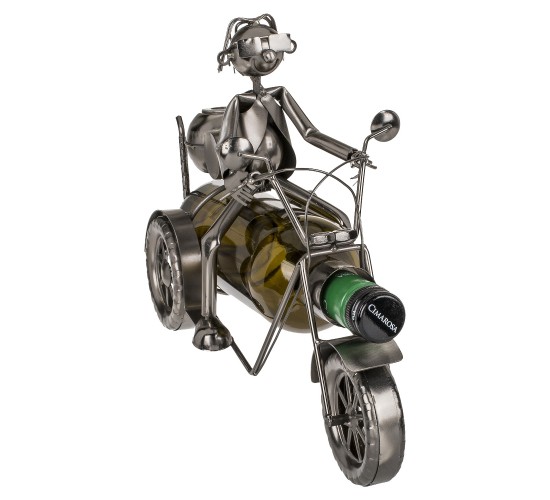 Θήκη Κρασιού Μοτοσυκλετιστής Ασημί Μέταλλο 30x21cm