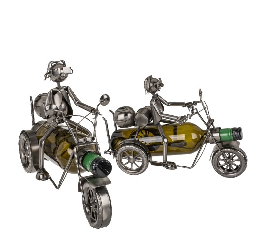 Θήκη Κρασιού Μοτοσυκλετιστής Ασημί Μέταλλο 30x21cm