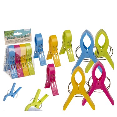 Μανταλάκια Μεγάλα Πολύχρωμα Για Πετσέτα Παραλίας Πλαστικό 12x8.5x2.3cm