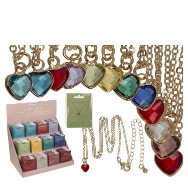 Κολιέ Με Κρύσταλλο Καρδιά Σε Συσκευασία Κάρτας Μέταλλο 50cm Σε 12 Χρώματα