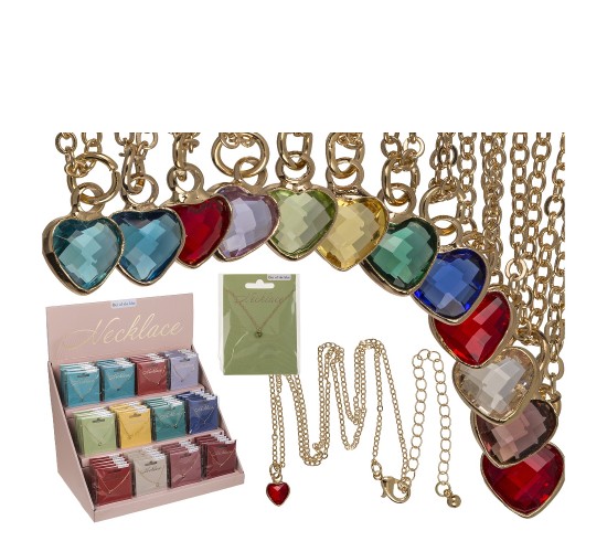 Κολιέ Με Κρύσταλλο Καρδιά Σε Συσκευασία Κάρτας Μέταλλο 50cm Σε 12 Χρώματα