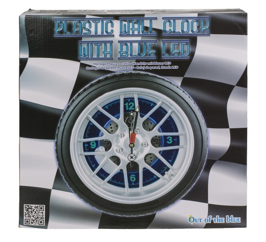 Ρολόι Τοίχου Ρόδα Αυτοκινήτου Με 16 LED Πλαστικό Φ35cm