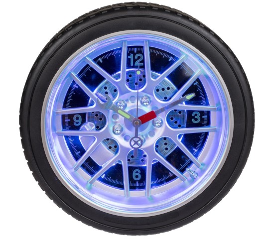 Ρολόι Τοίχου Ρόδα Αυτοκινήτου Με 16 LED Πλαστικό Φ35cm