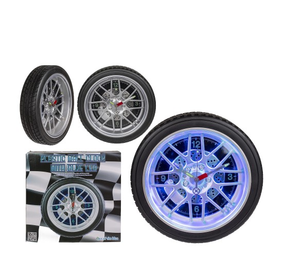 Ρολόι Τοίχου Ρόδα Αυτοκινήτου Με 16 LED Πλαστικό Φ35cm