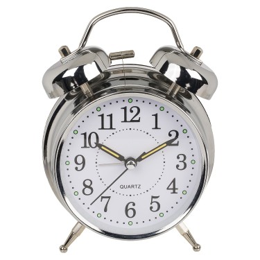 Ρολόι Επιτραπέζιο Με Ξυπνητήρι Ασημί Μέταλλο 17x11cm