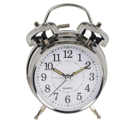 Ρολόι Επιτραπέζιο Με Ξυπνητήρι Ασημί Μέταλλο 17x11cm