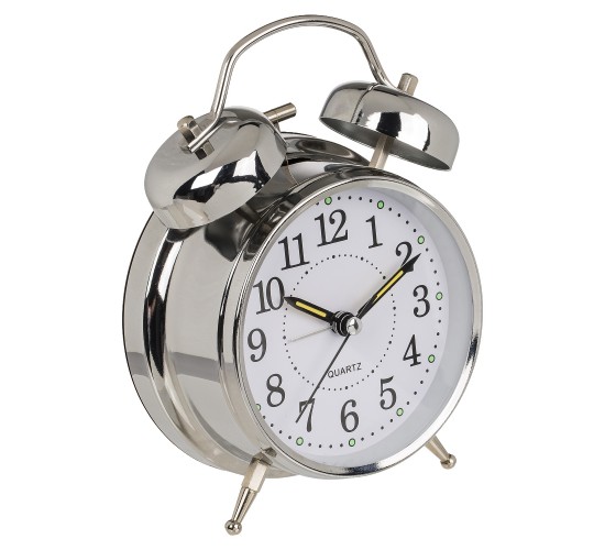 Ρολόι Επιτραπέζιο Με Ξυπνητήρι Ασημί Μέταλλο 17x11cm