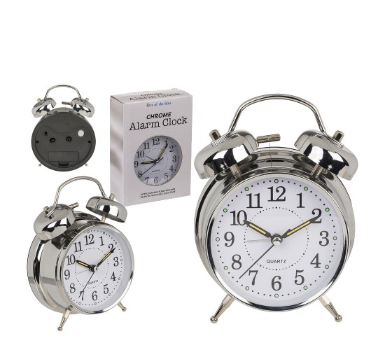 Ρολόι Επιτραπέζιο Με Ξυπνητήρι Ασημί Μέταλλο 17x11cm
