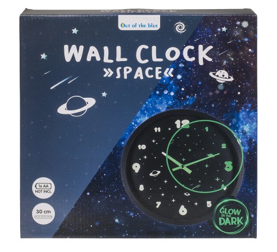 Ρολόι Τοίχου Διάστημα Φωσφοριζέ Μαύρο Πλαστικό Φ30cm