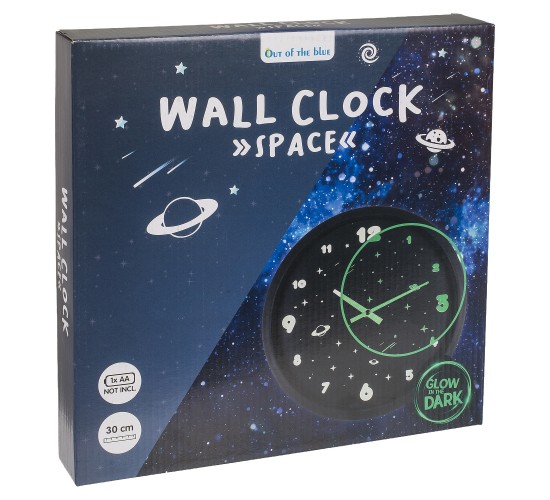 Ρολόι Τοίχου Διάστημα Φωσφοριζέ Μαύρο Πλαστικό Φ30cm