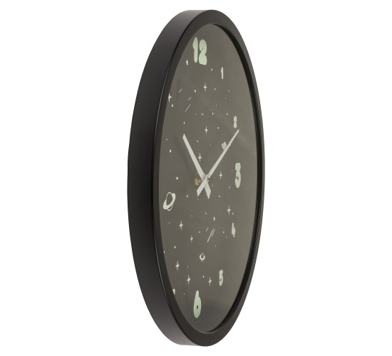 Ρολόι Τοίχου Διάστημα Φωσφοριζέ Μαύρο Πλαστικό Φ30cm