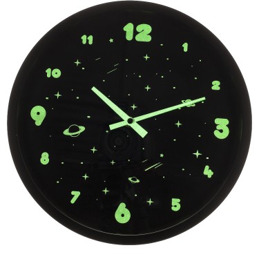 Ρολόι Τοίχου Διάστημα Φωσφοριζέ Μαύρο Πλαστικό Φ30cm